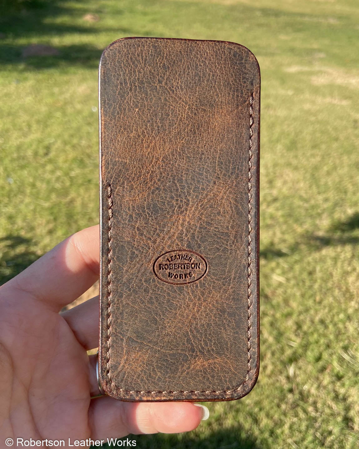 Large Rustic Brown Oil Tan Leather Knife Slip, Brown Stitching
