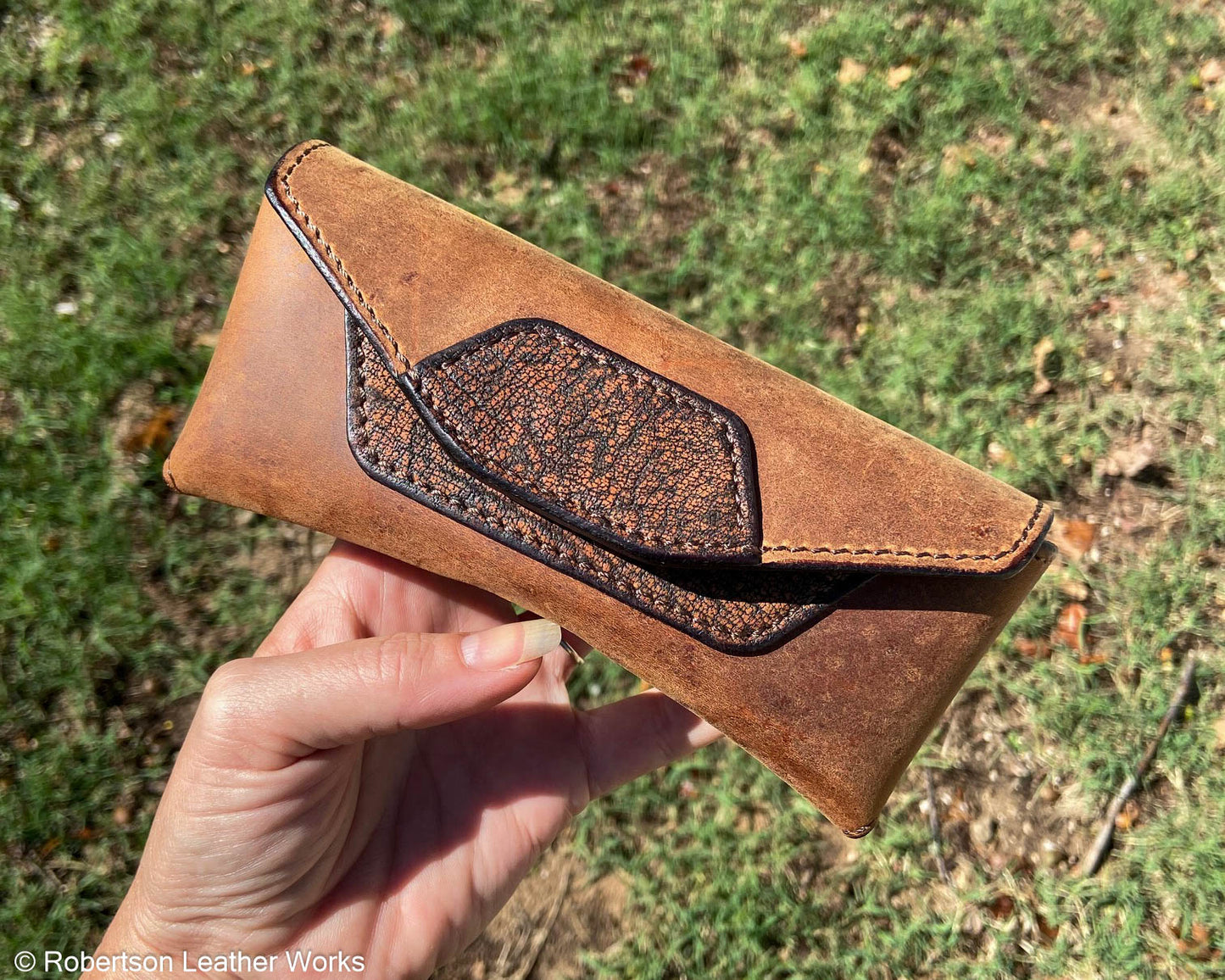 Safari Cognac Cape Buffalo Sunglasses Case, Lined in Brown Suede