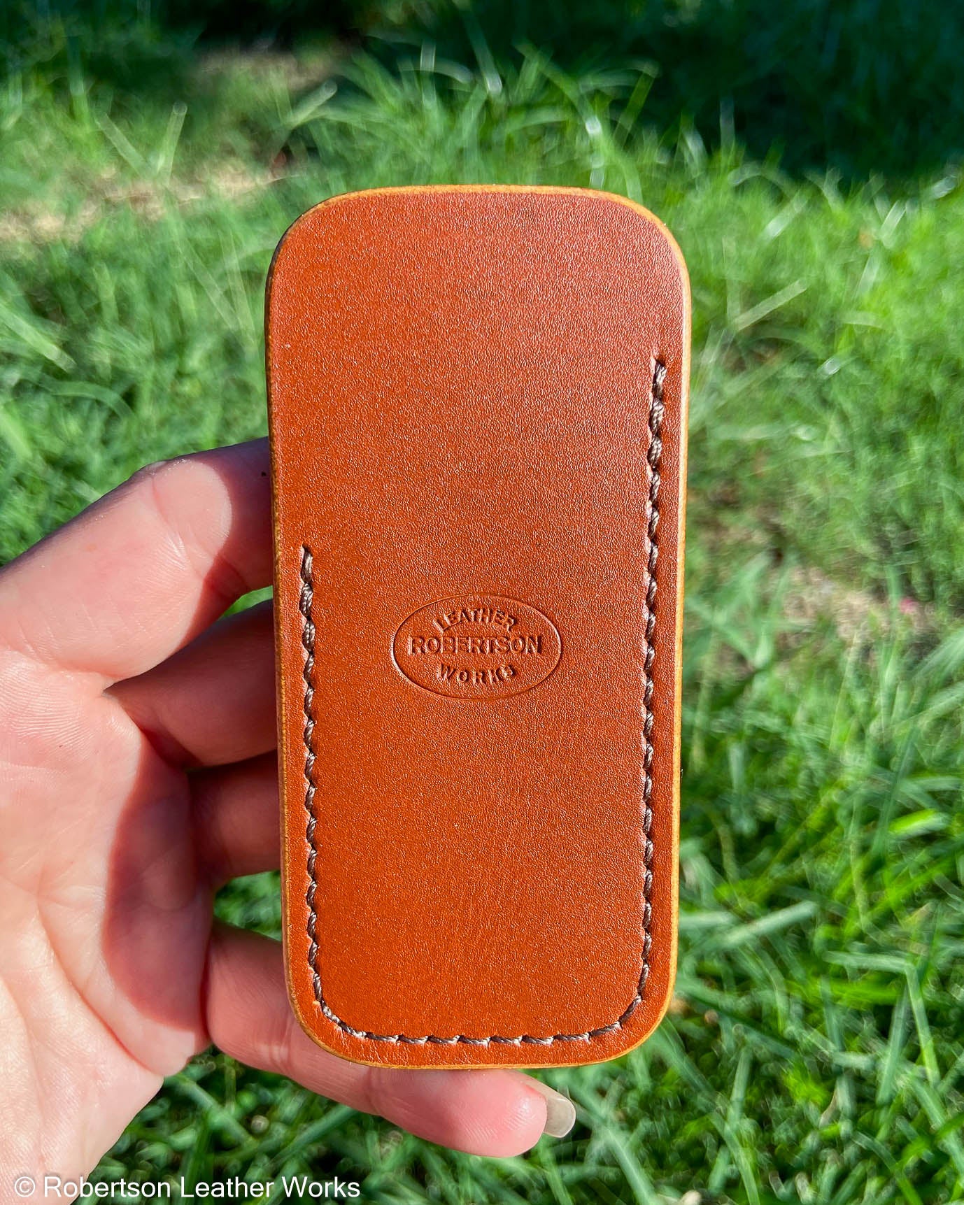 Small Sienna Oil Tan Leather Knife Slip, Brown Stitching