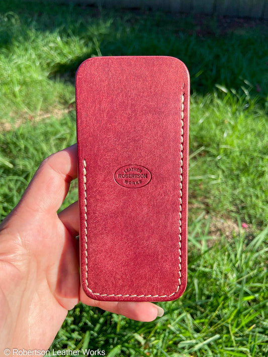 Large Red Pueblo Leather Knife Slip, Cream Stitching