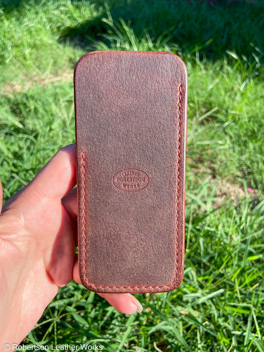 Large Red-Brown Oil Tan Leather Knife Slip, Maroon Stitching