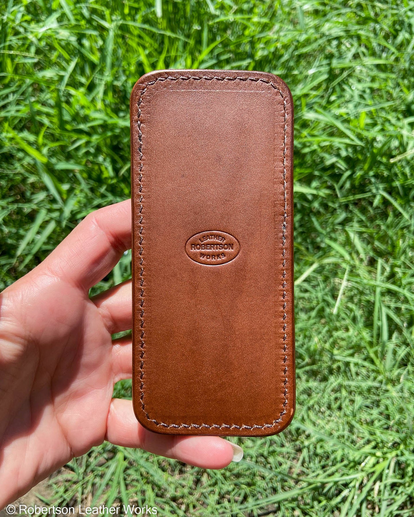 Large Green Safari Alligator Leather Knife Slip, Brown Stitching