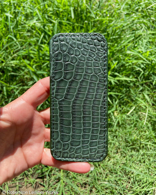 Large Forest Crocodile Leather Knife Slip, Forest Stitching