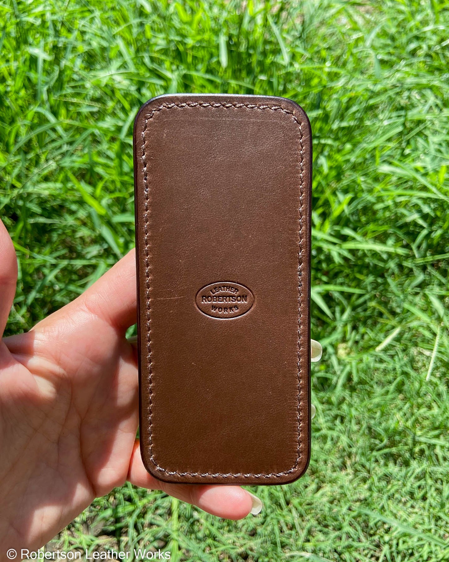 Large Rustic Brown Shark Leather Knife Slip, Brown Stitching
