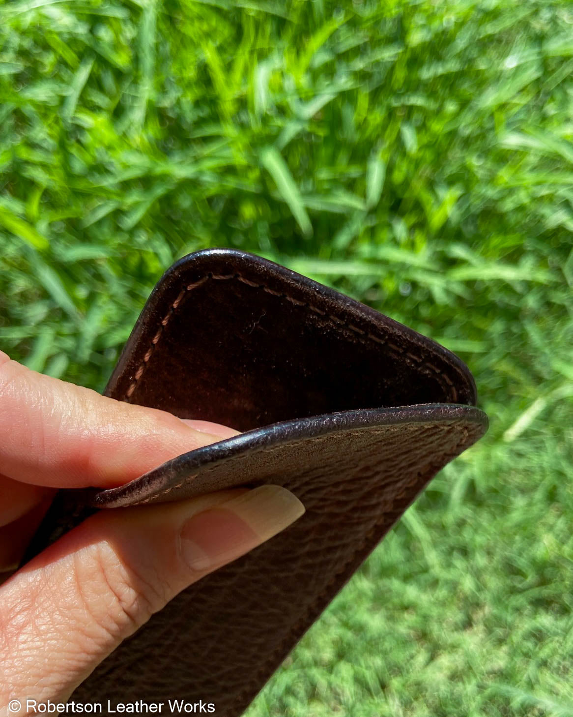 Large Rustic Brown Shark Leather Knife Slip, Brown Stitching