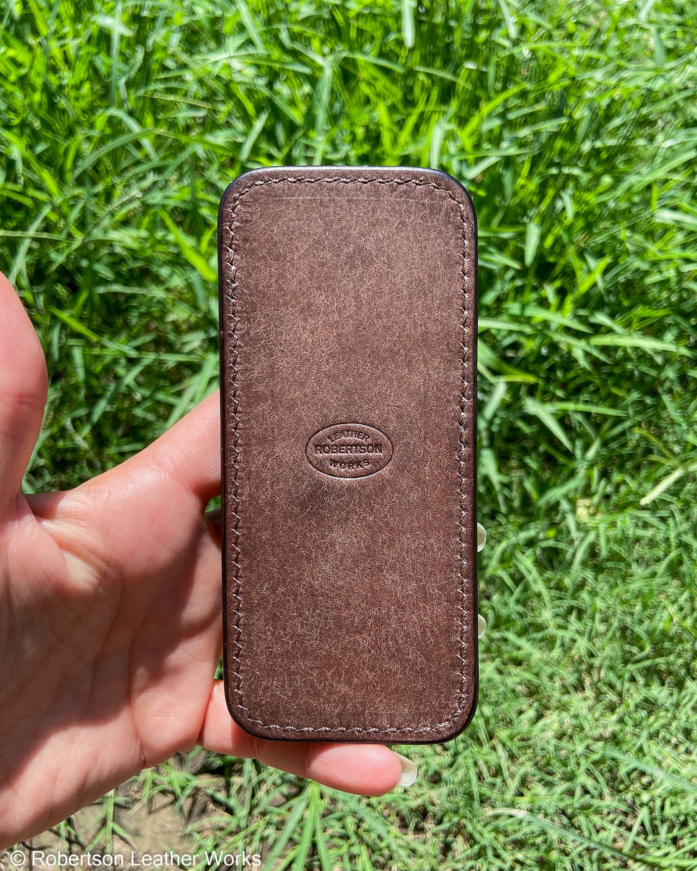 Large Rust Alligator Leather Knife Slip, Brown Stitching