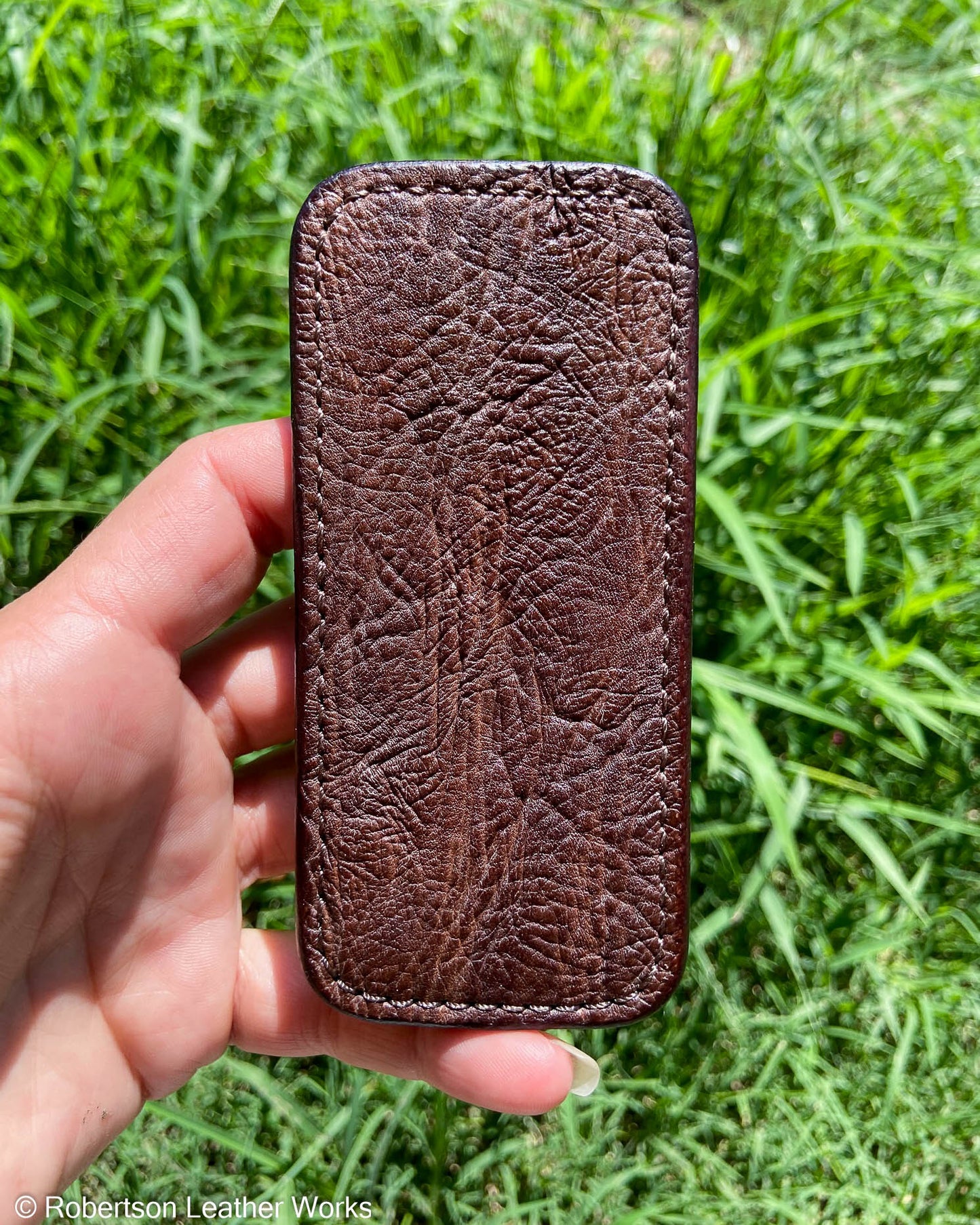Medium Rustic Brown Shark Leather Knife Slip, Brown Stitching