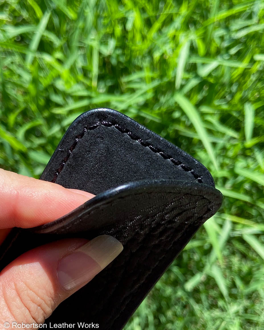 Schmedium Black Shark Leather Knife Slip, Black Stitching