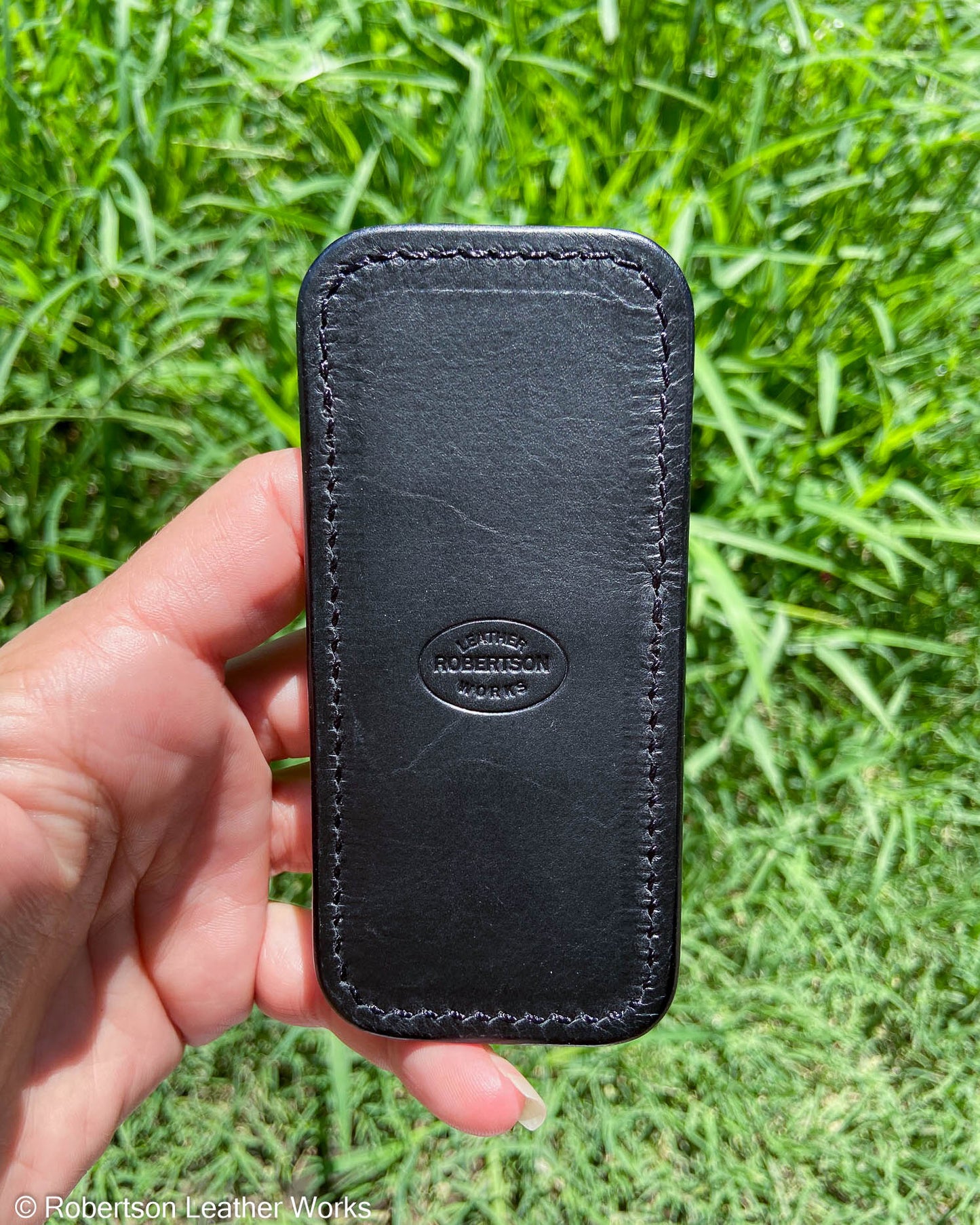 Schmedium Black Alligator Leather Knife Slip, Black Stitching