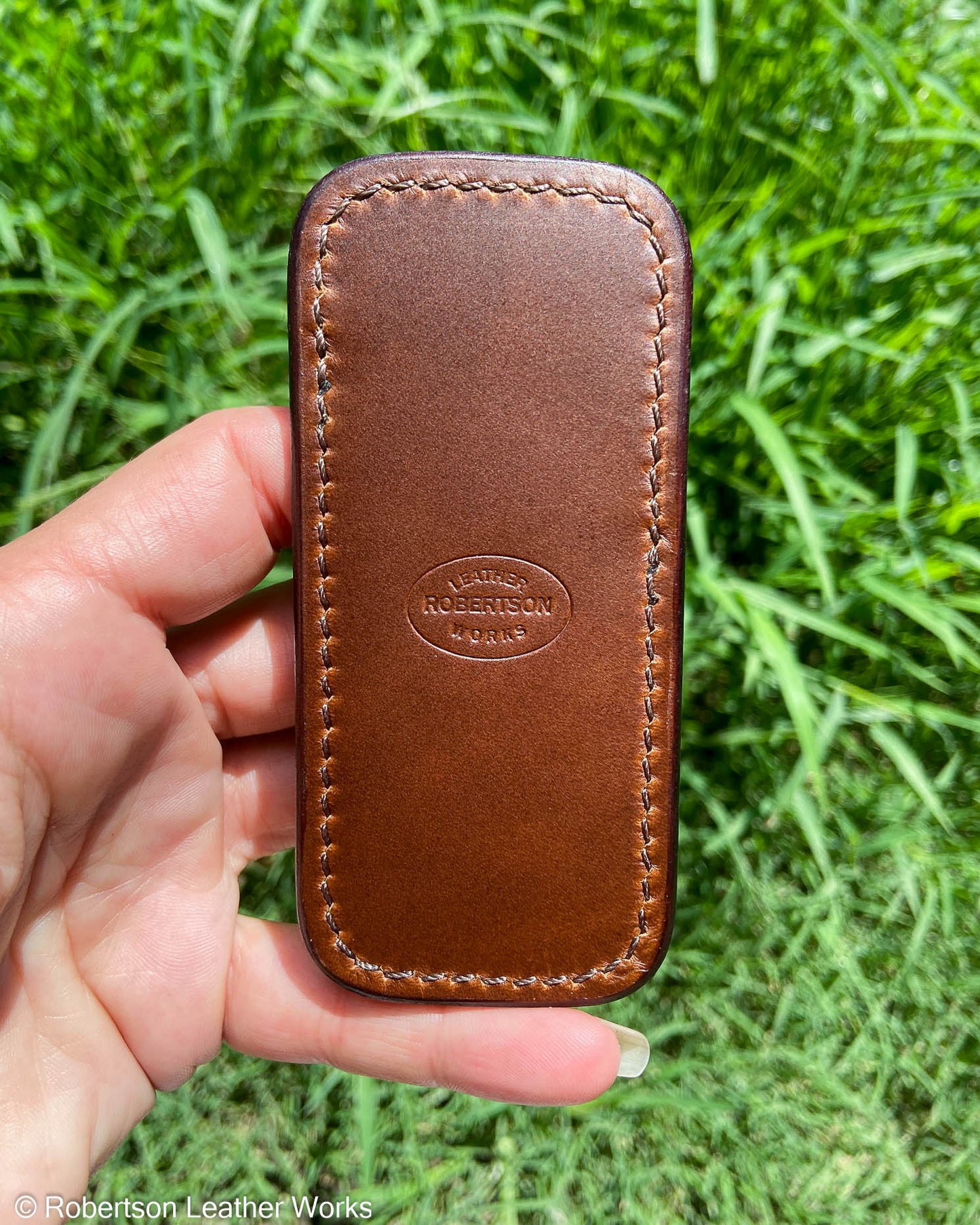Small Nicotine Elephant Leather Knife Slip, Brown Stitching