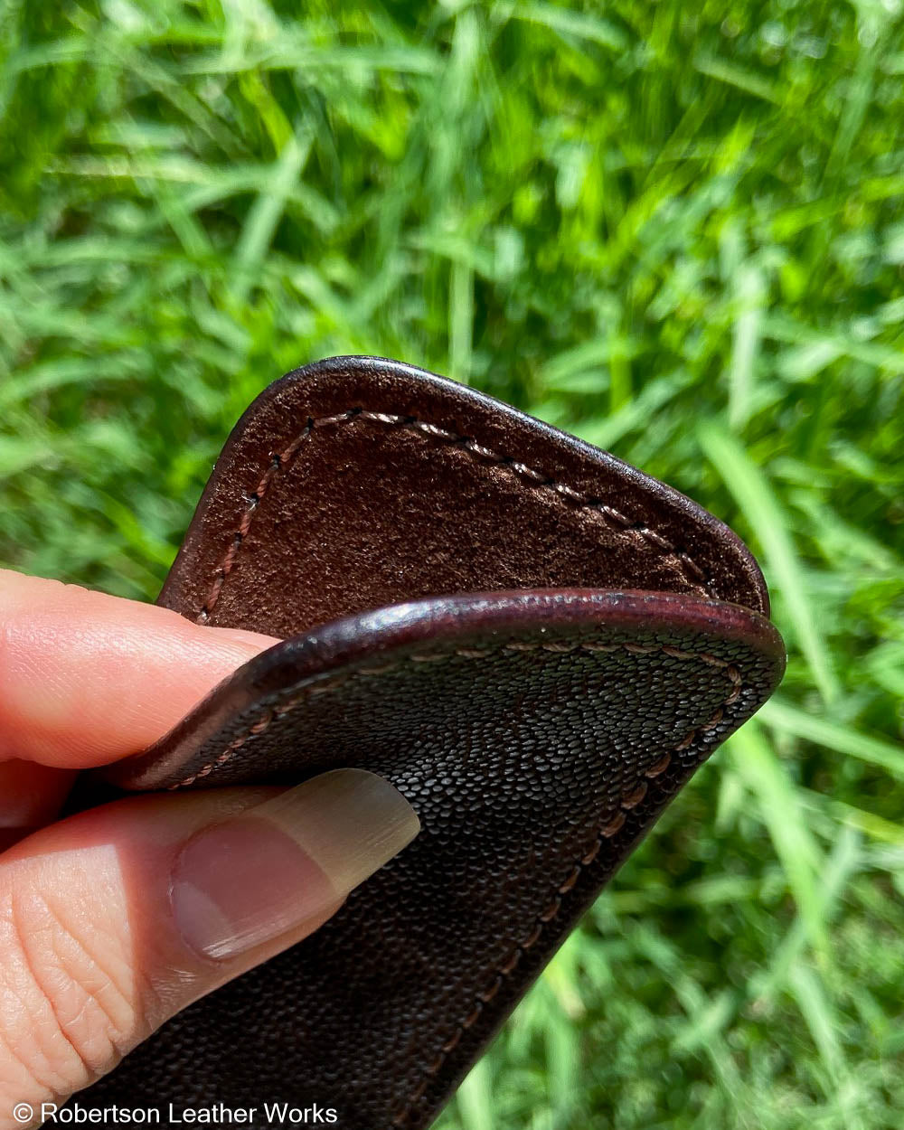 Small Nicotine Elephant Leather Knife Slip, Brown Stitching