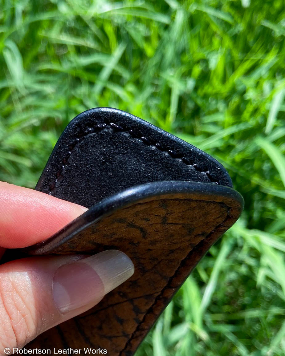 Small Cognac Safari Giraffe Leather Knife Slip, Black Stitching