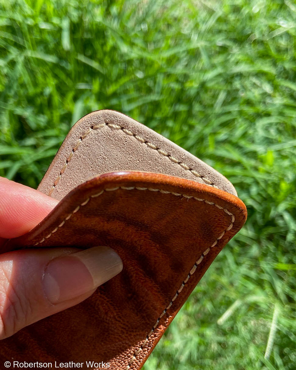 Medium Antique Peat Elephant Leather Knife Slip, Cream Stitching