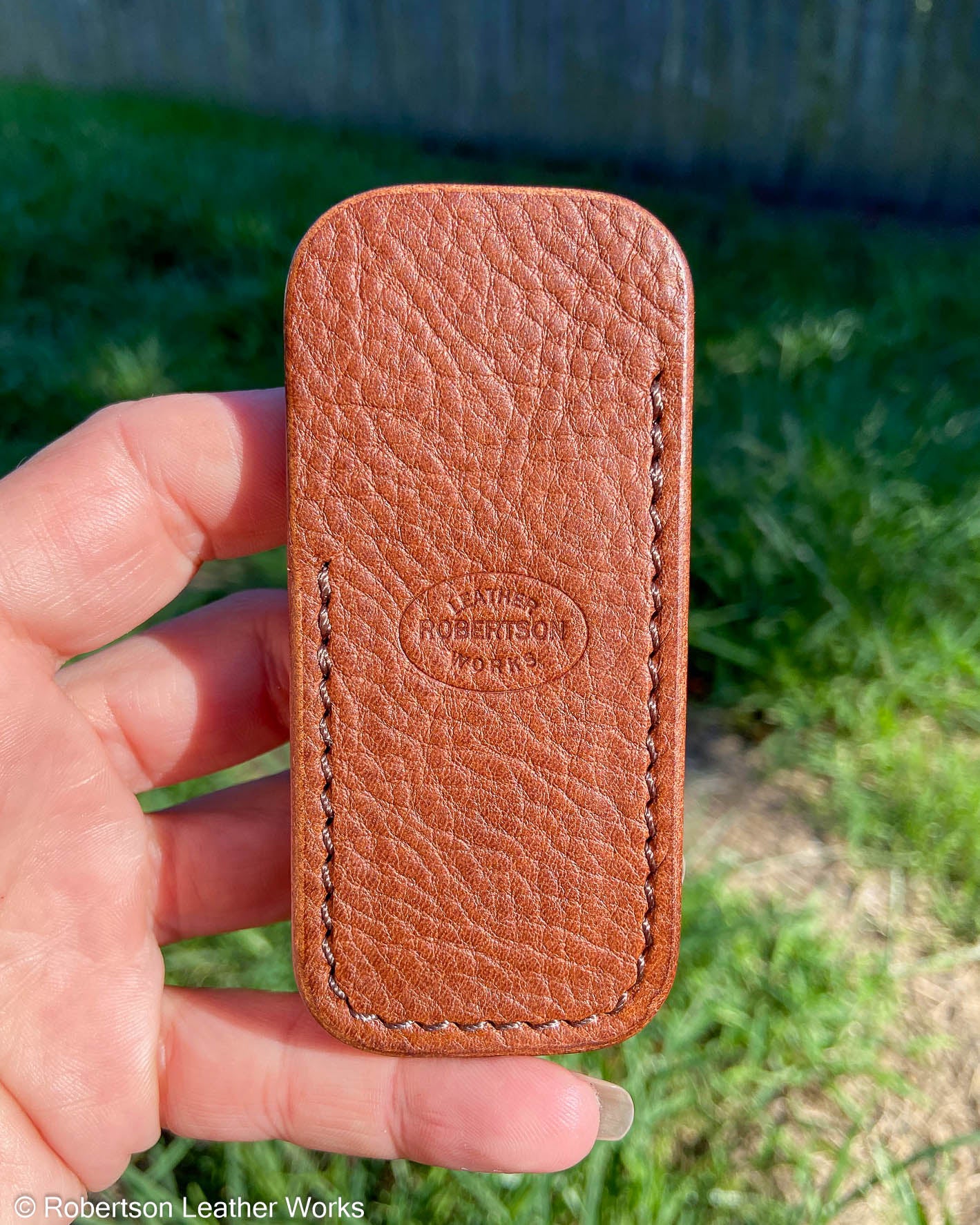 Micro Brown Minerva Box Leather Knife Slip, Brown Stitching