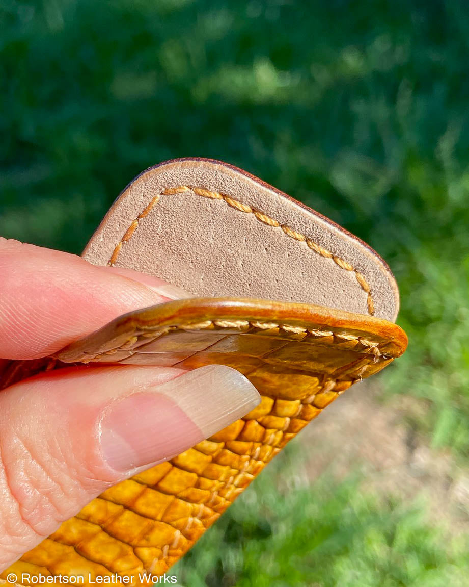 Micro H.D. Yellow Alligator Leather Knife Slip, Goldenrod Stitching