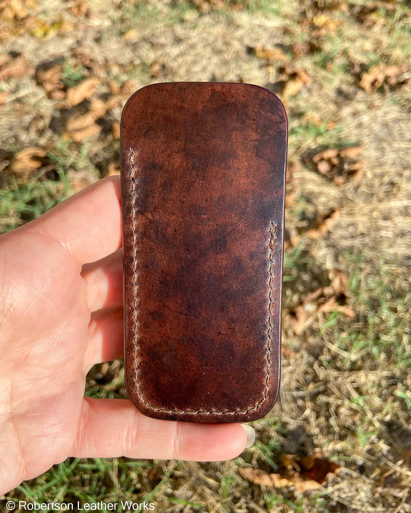 Small H.D. Brown Shell Leather Knife Slip, Brown Stitching