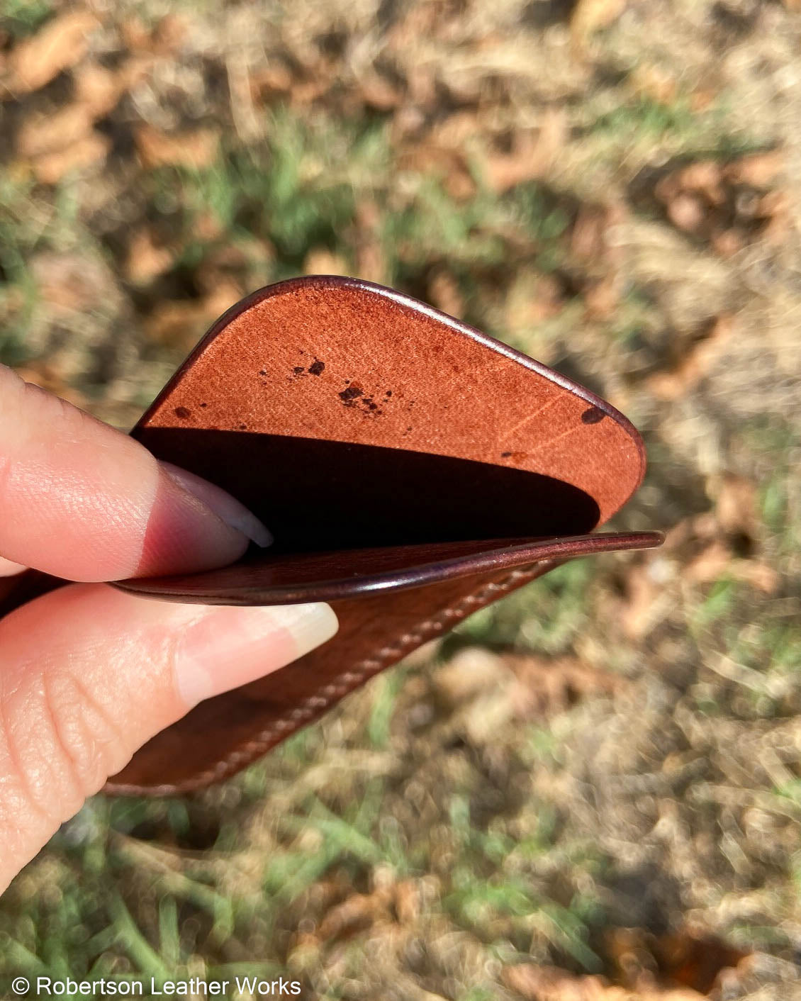 Small H.D. Brown Shell Leather Knife Slip, Brown Stitching