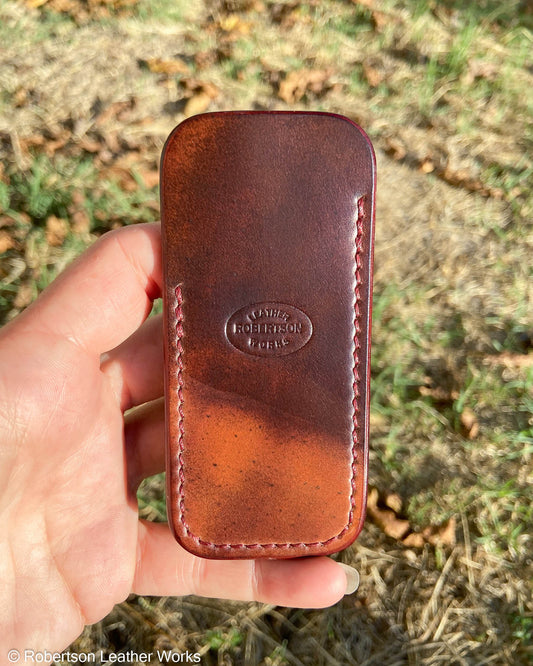 Small Marbled Bourbon Shell Leather Knife Slip, Burgundy Stitching