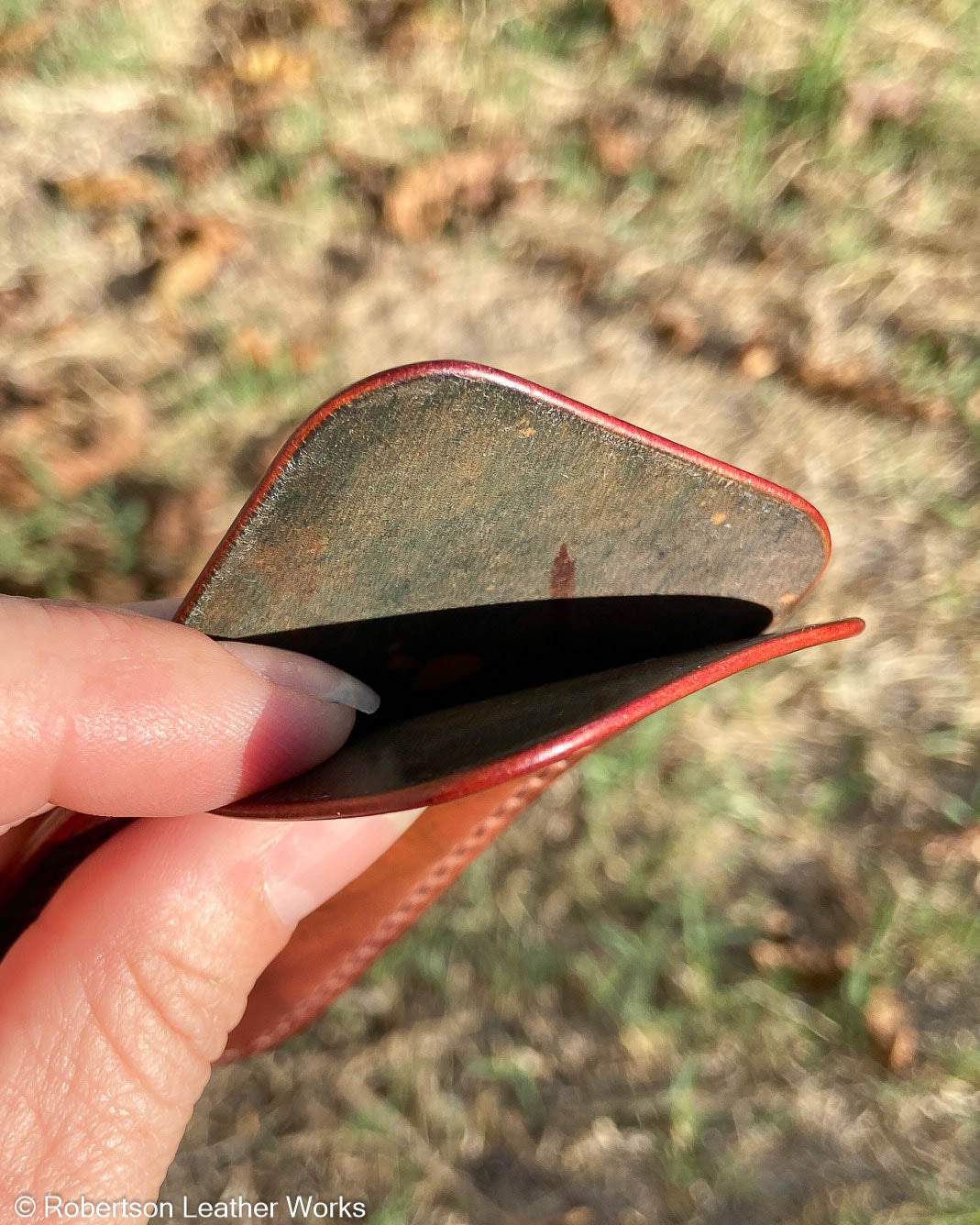 Schmedium Marbled Bourbon Shell Leather Knife Slip, Burgundy Stitching