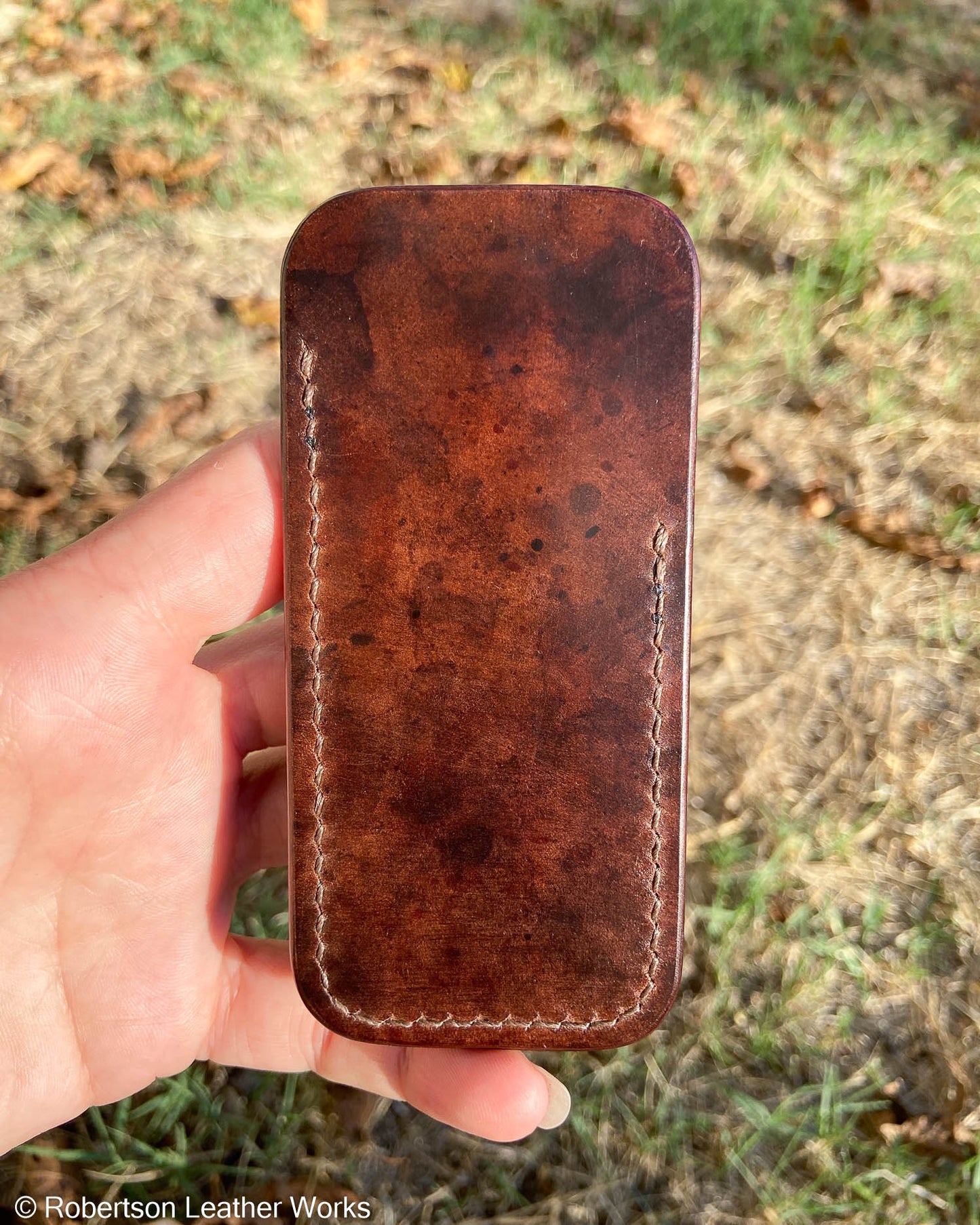 Schmedium H.D. Brown Shell Leather Knife Slip, Brown Stitching