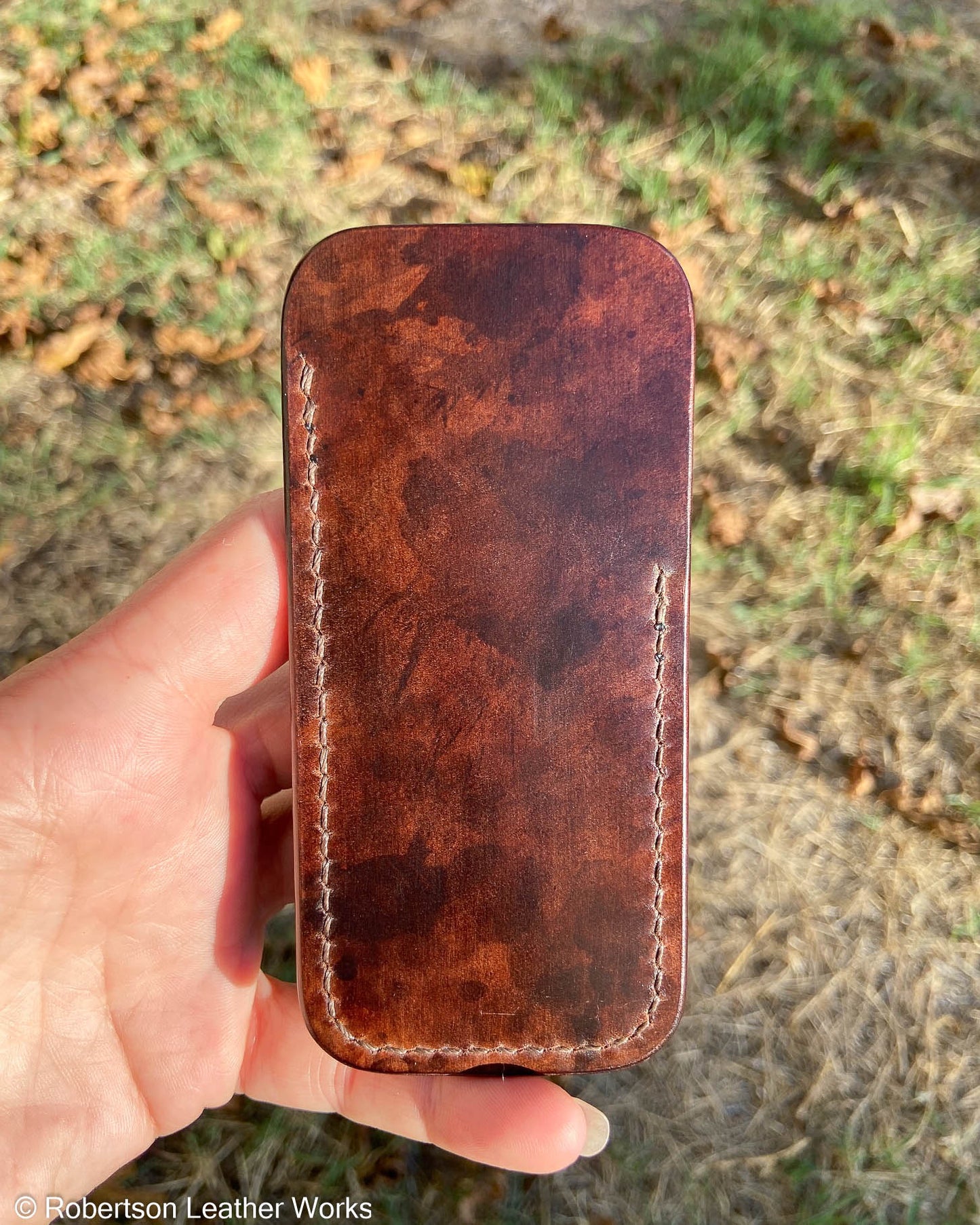 Medium H.D. Brown Shell Leather Knife Slip, Brown Stitching