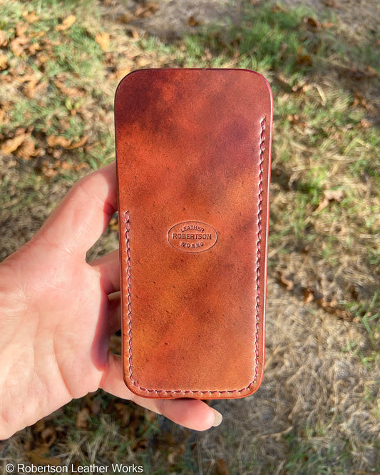 Large Marbled Bourbon Shell Leather Knife Slip, Burgundy Stitching