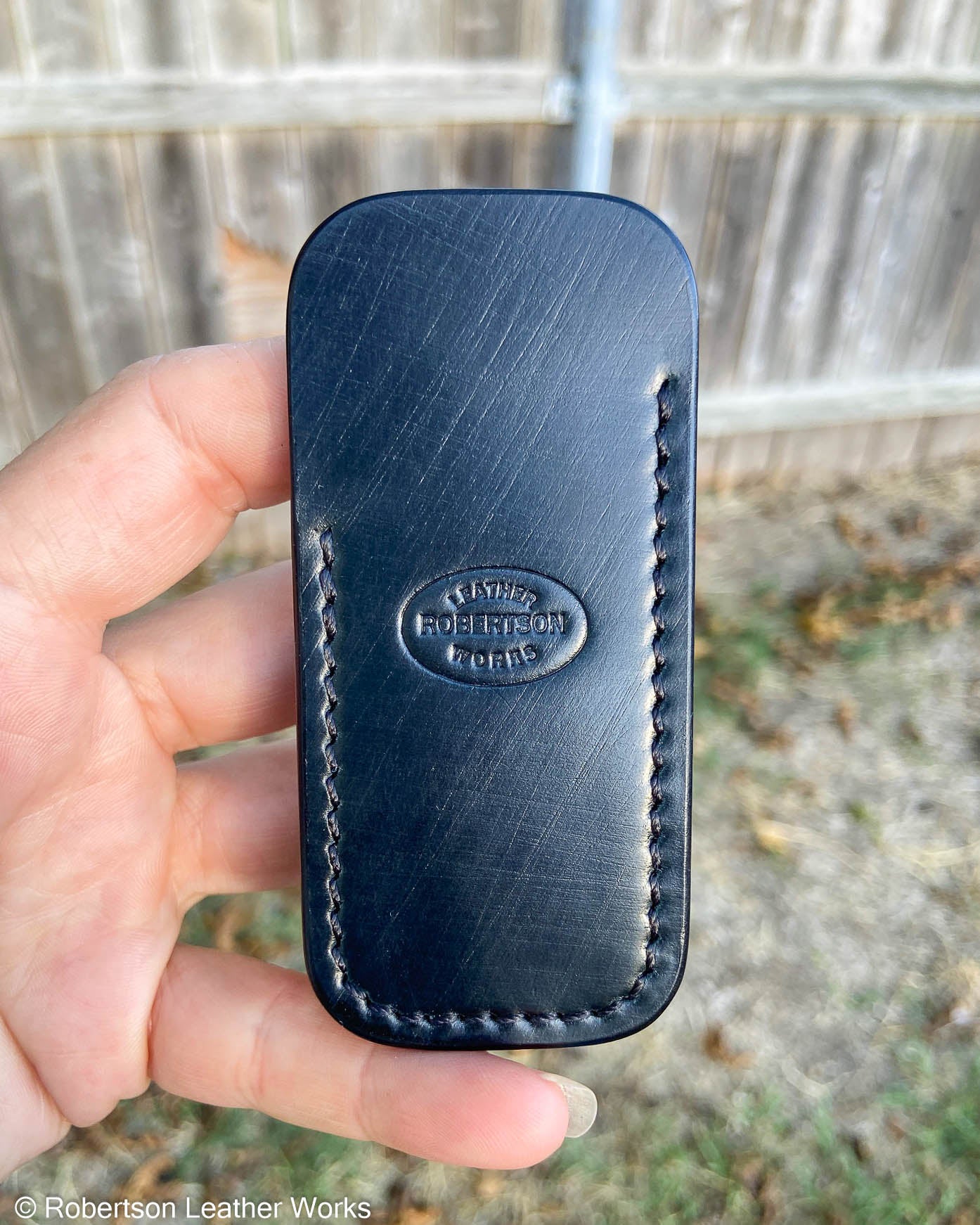 Micro Black Shinki Shell Leather Knife Slip, Black Stitching