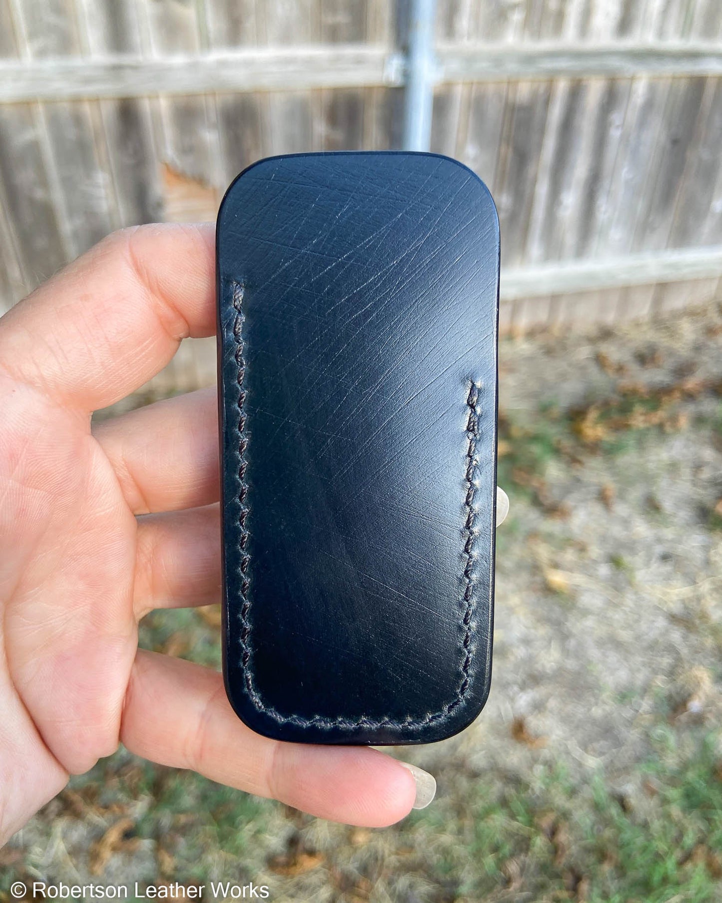 Micro Black Shinki Shell Leather Knife Slip, Black Stitching