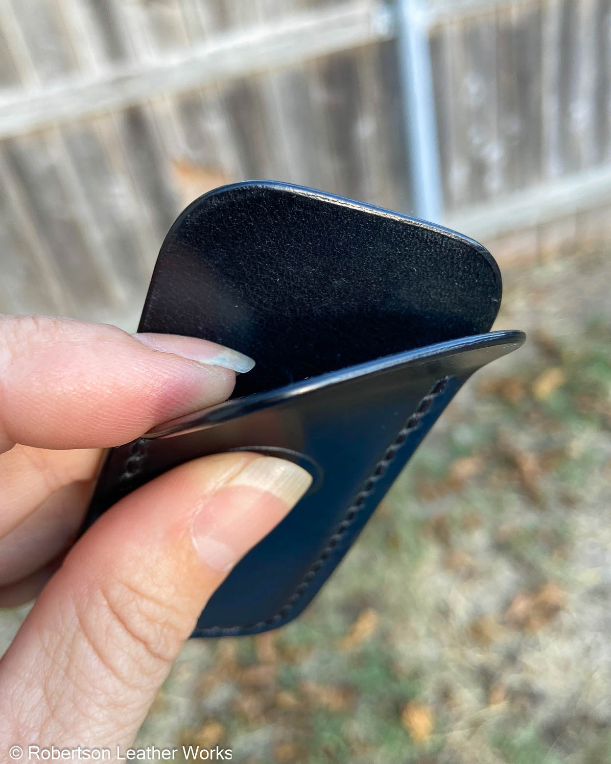Micro Black Shinki Shell Leather Knife Slip, Black Stitching