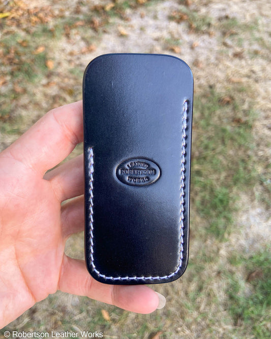Small Black Shell Leather Knife Slip, White Stitching