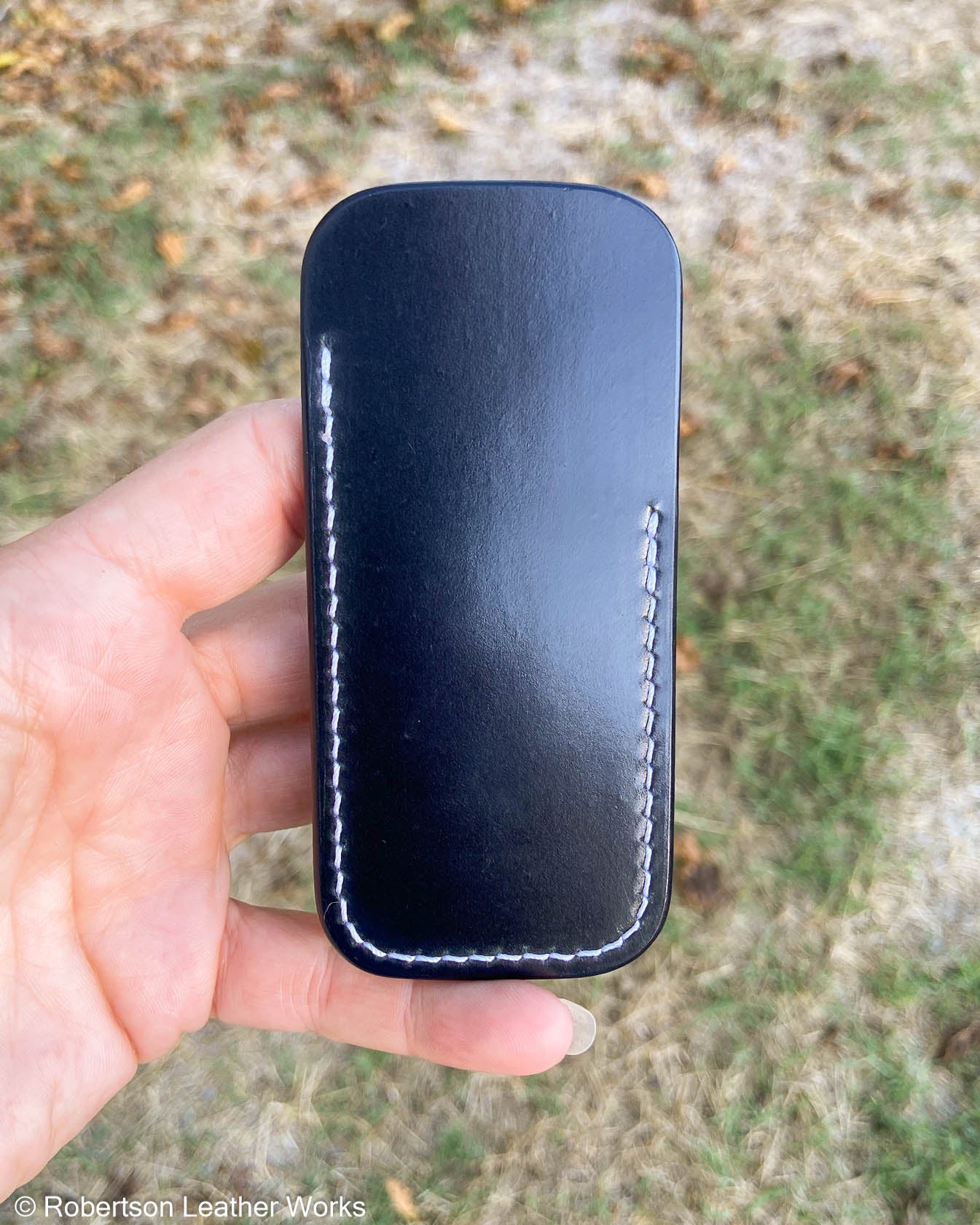 Small Black Shell Leather Knife Slip, White Stitching