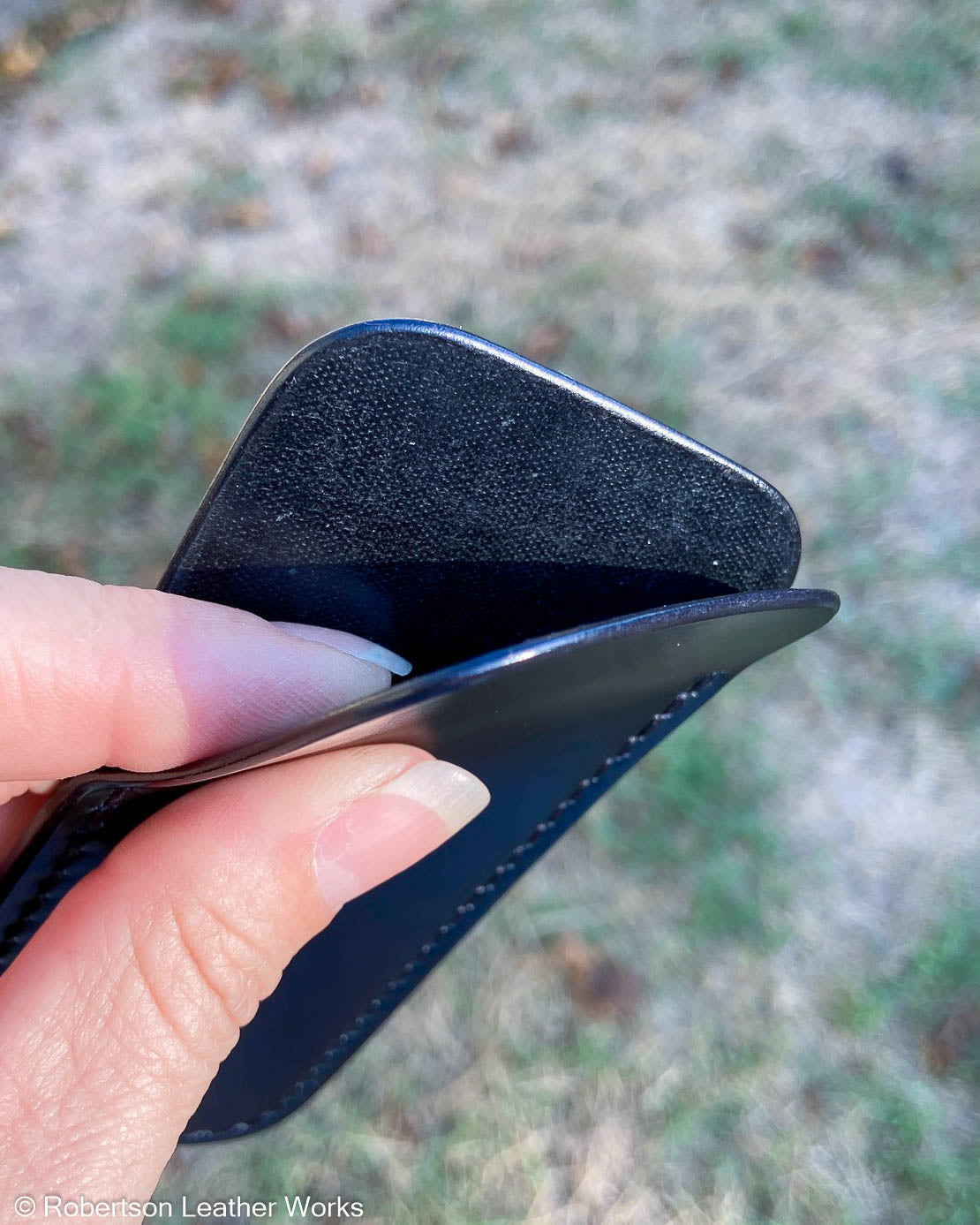 Medium Black Shinki Shell Leather Knife Slip, Black Stitching