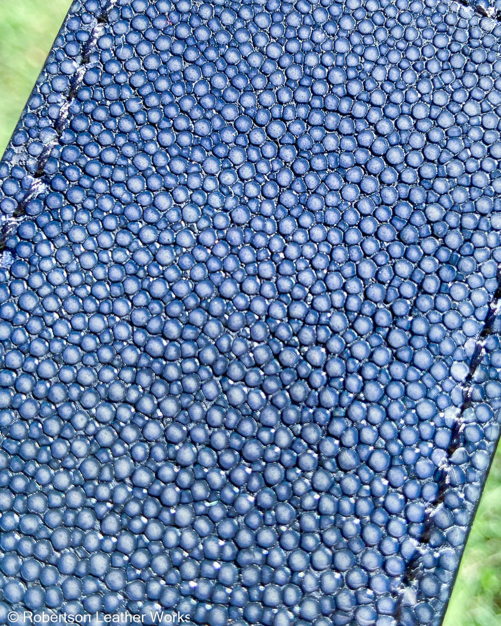 Schmedium Navy Sanded Stingray Leather Knife Slip, Black Stitching