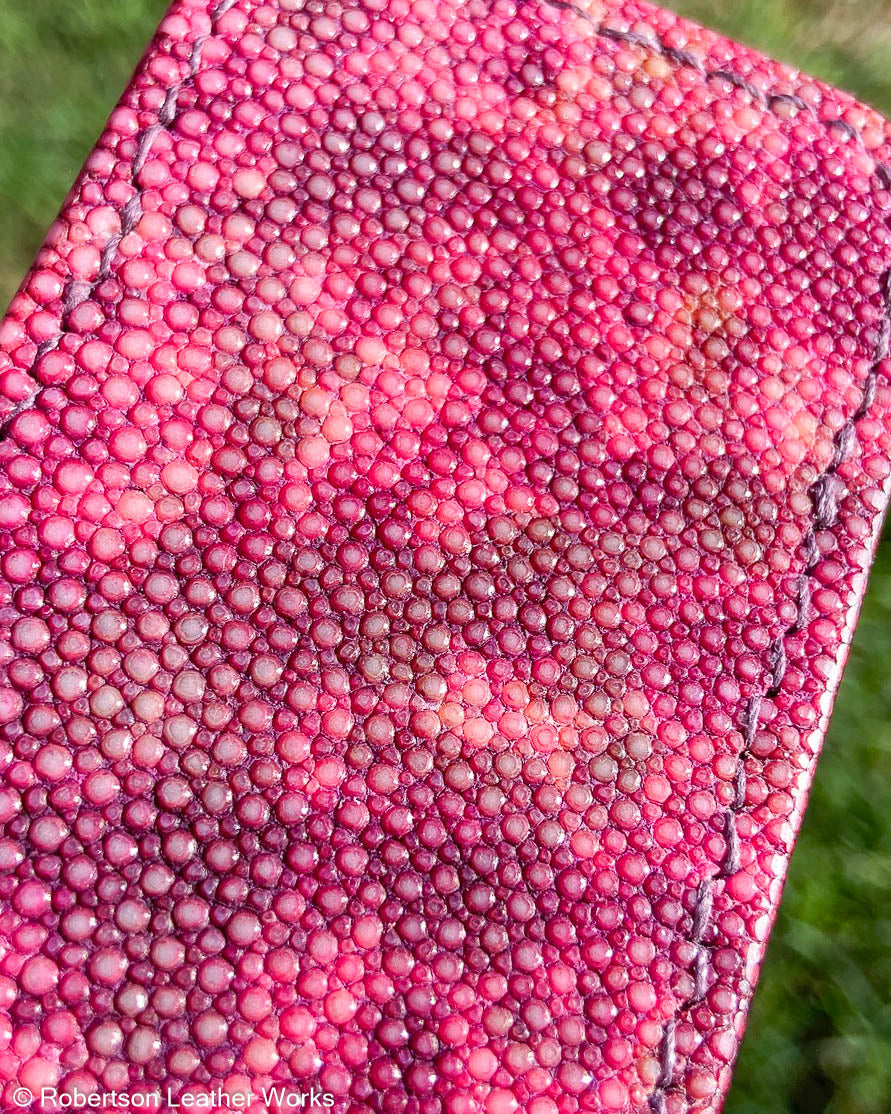 Medium H.D. Fuchsia-Maroon Stingray Leather Knife Slip, Plum Stitching