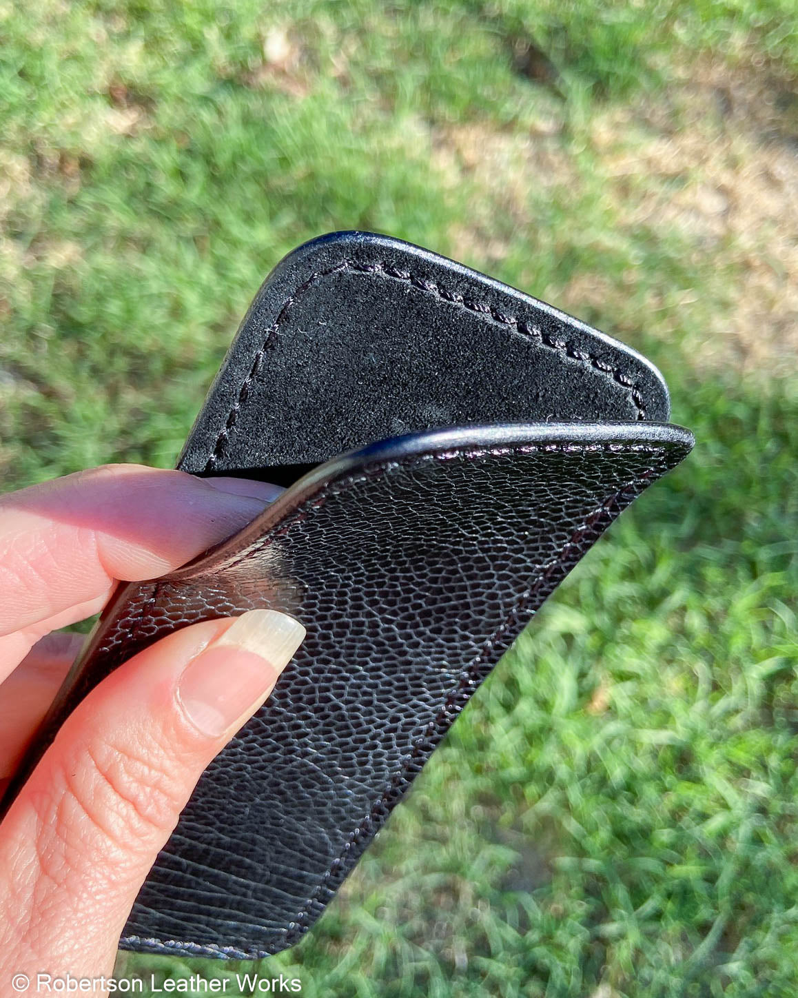 Large Black Ostrich Leather Knife Slip, Black Stitching