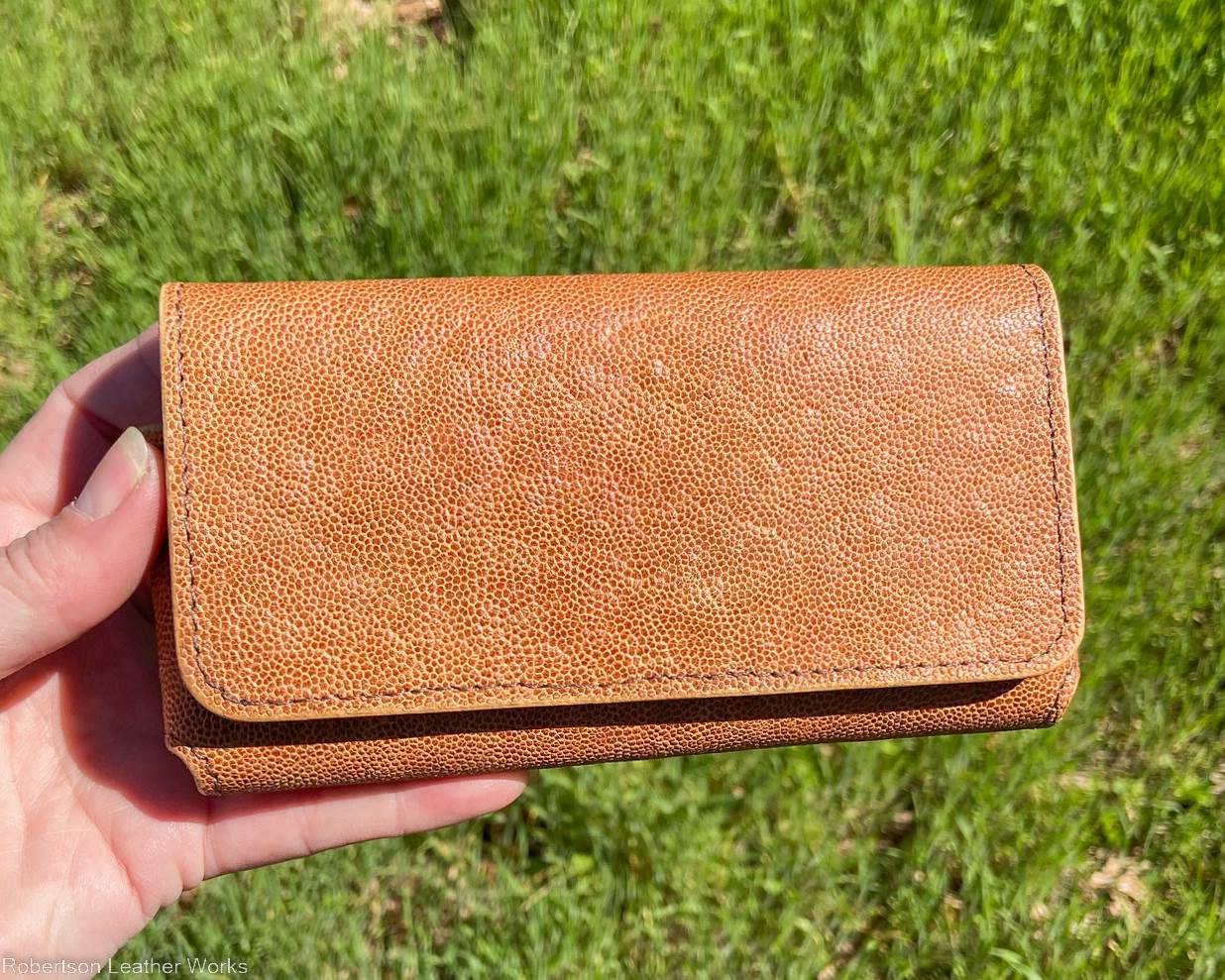 Horizontal Belt-Carry Phone Case in Cognac Elephant Ear