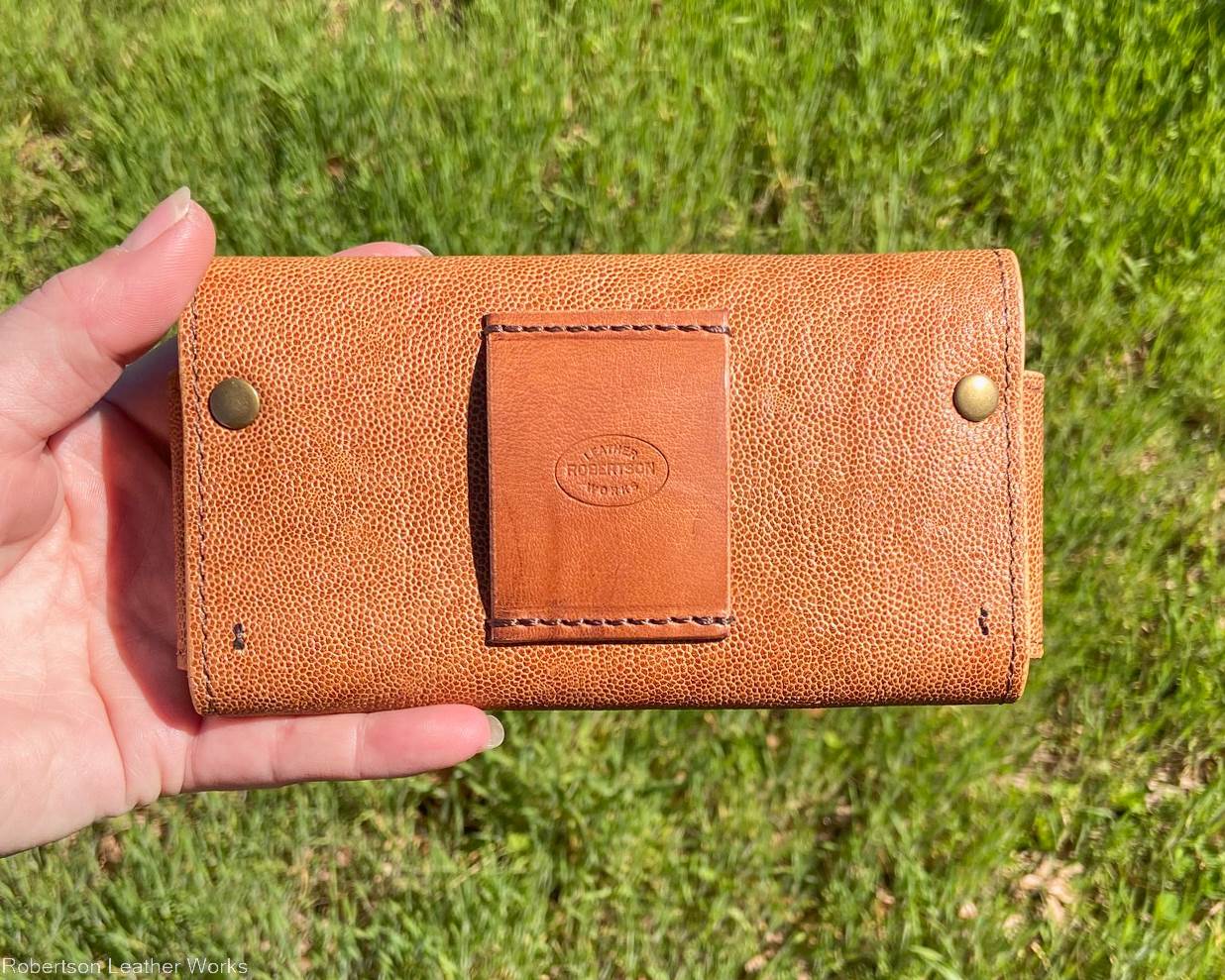 Horizontal Belt-Carry Phone Case in Cognac Elephant Ear