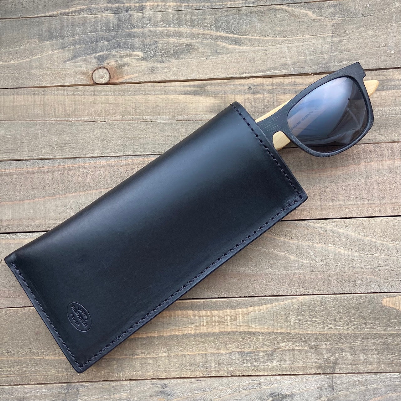 Black Oxford Sunglasses Case, Lined in Calfskin