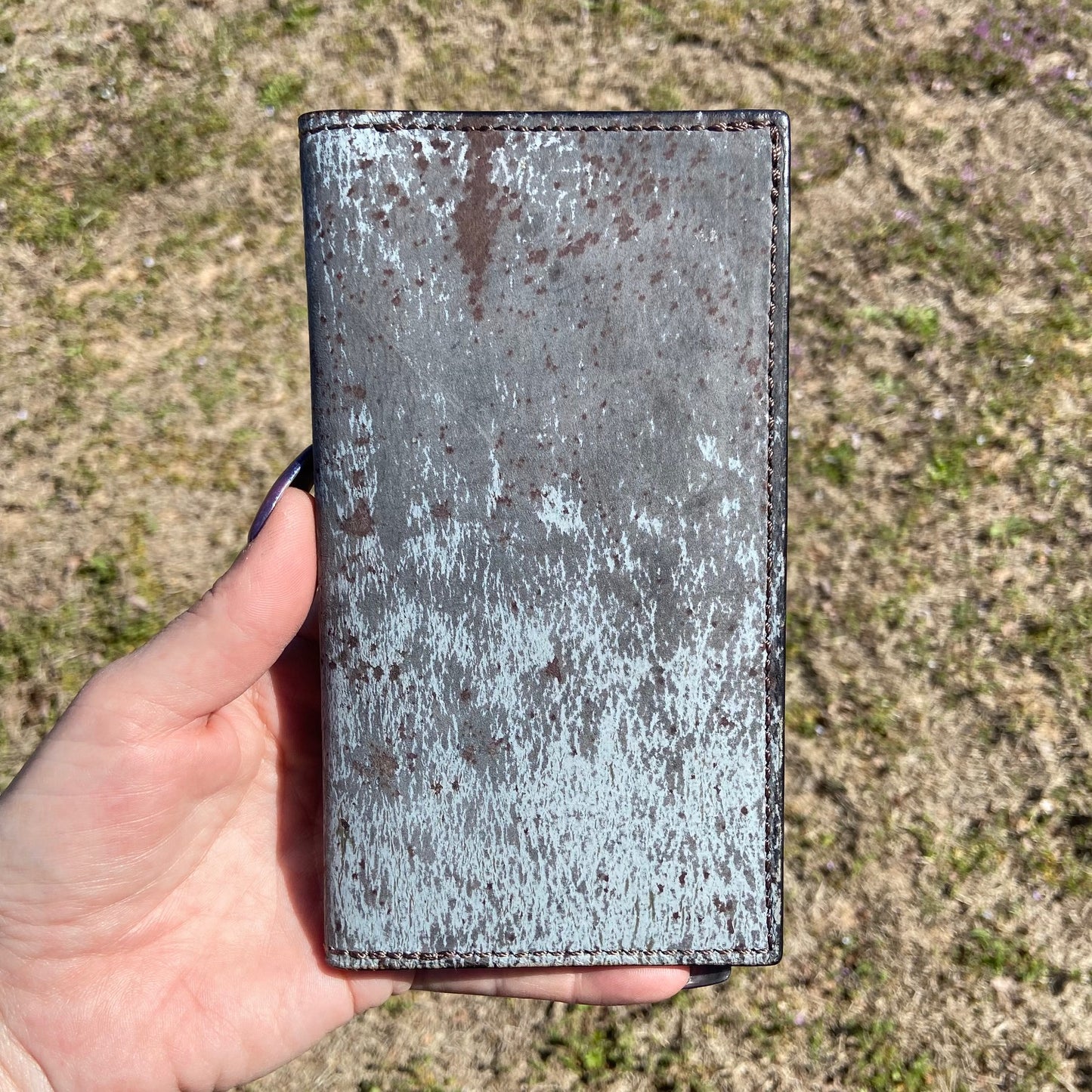 Tall Wallet in Denim Splatter Leather