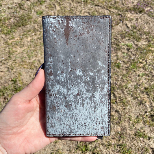 Tall Wallet in Denim Splatter Leather