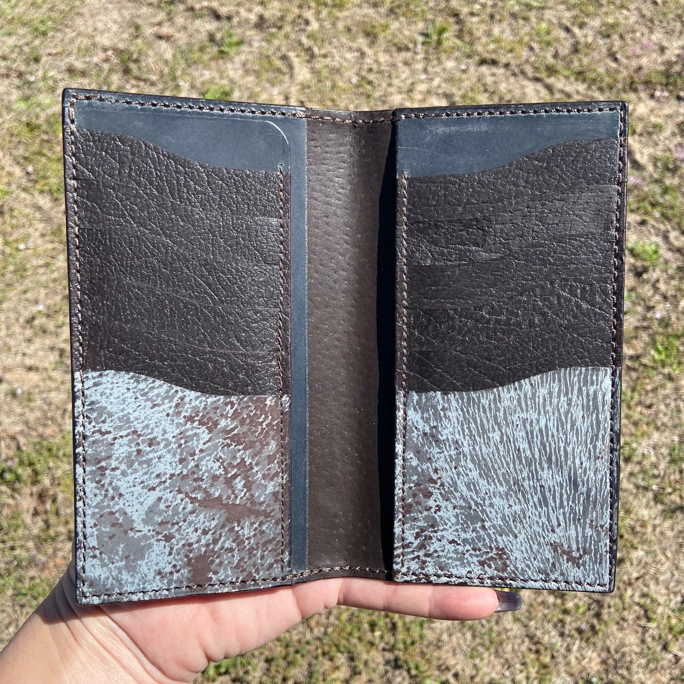 Tall Wallet in Denim Splatter Leather