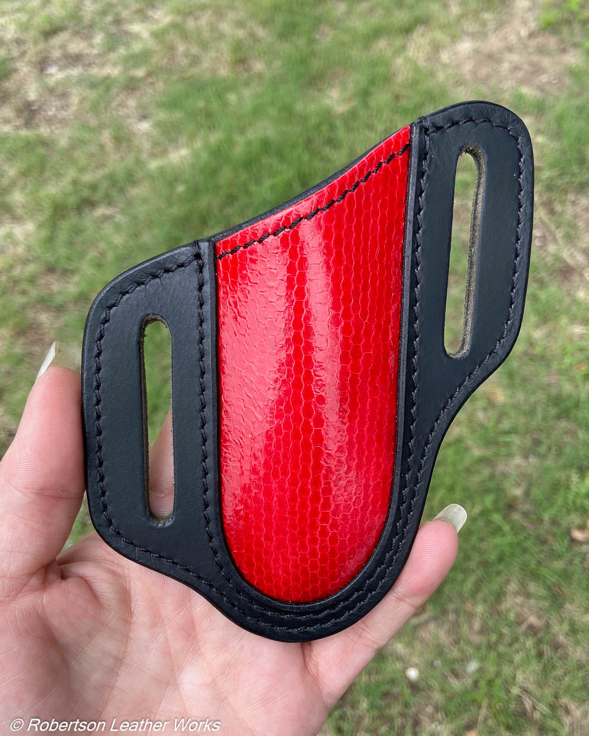 Folder Holster- Tall - in Red Watersnake & Water Buffalo