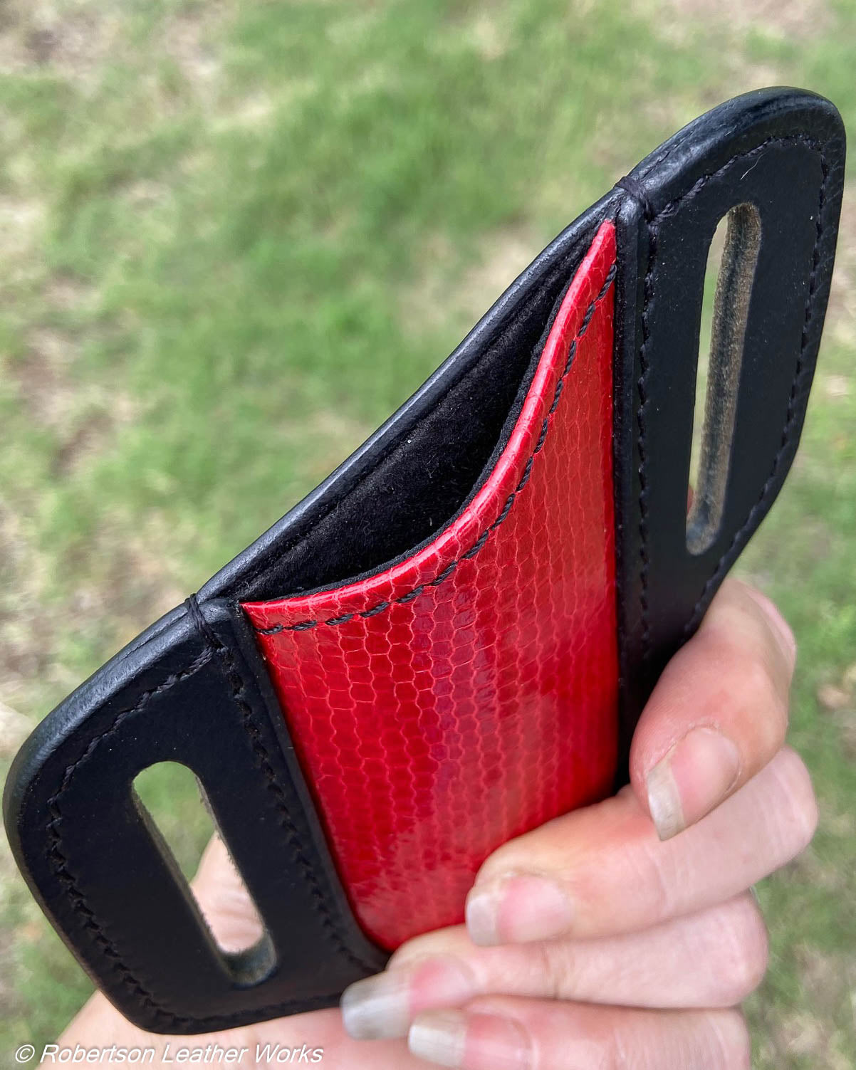 Folder Holster- Tall - in Red Watersnake & Water Buffalo