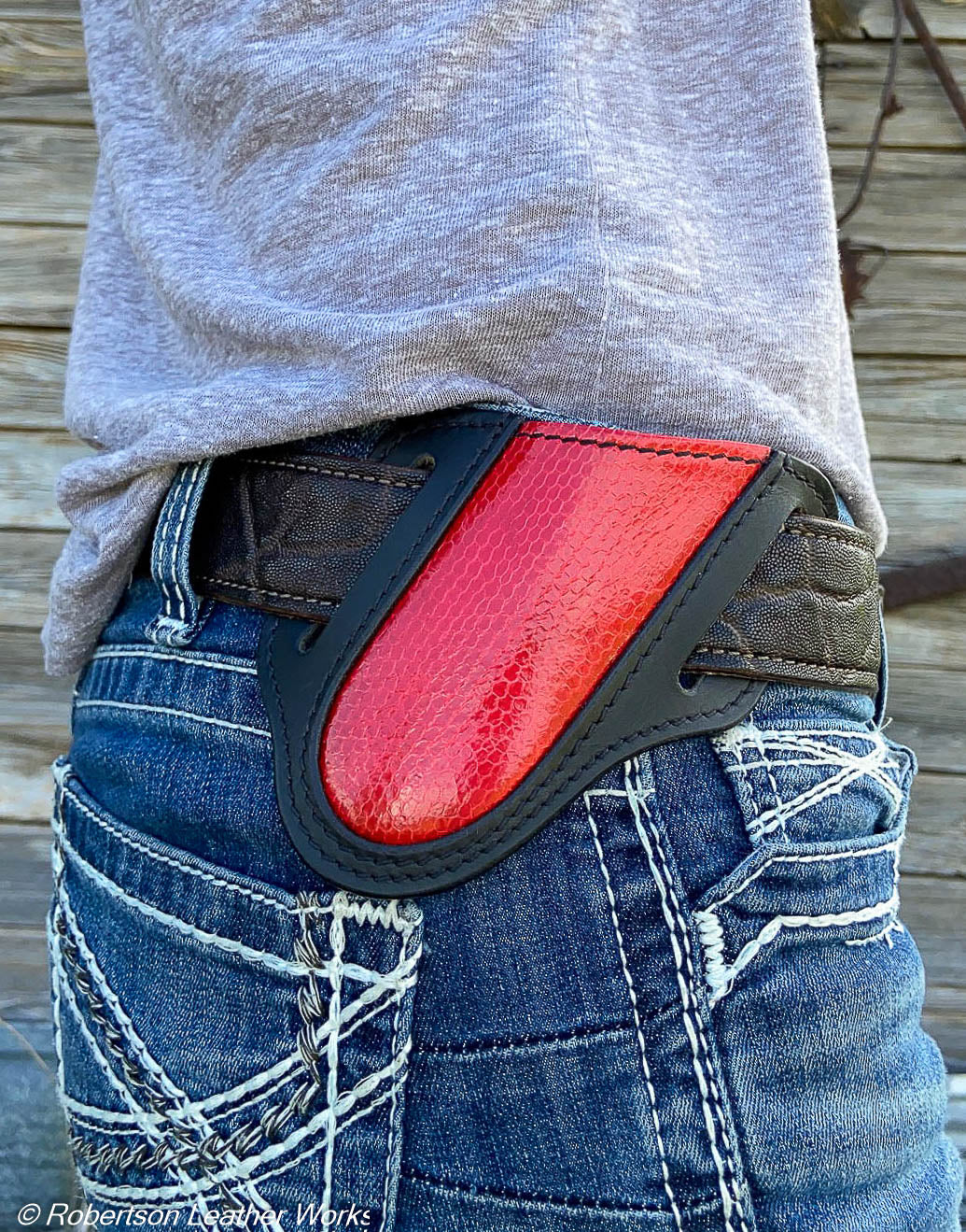 Folder Holster- Tall - in Red Watersnake & Water Buffalo