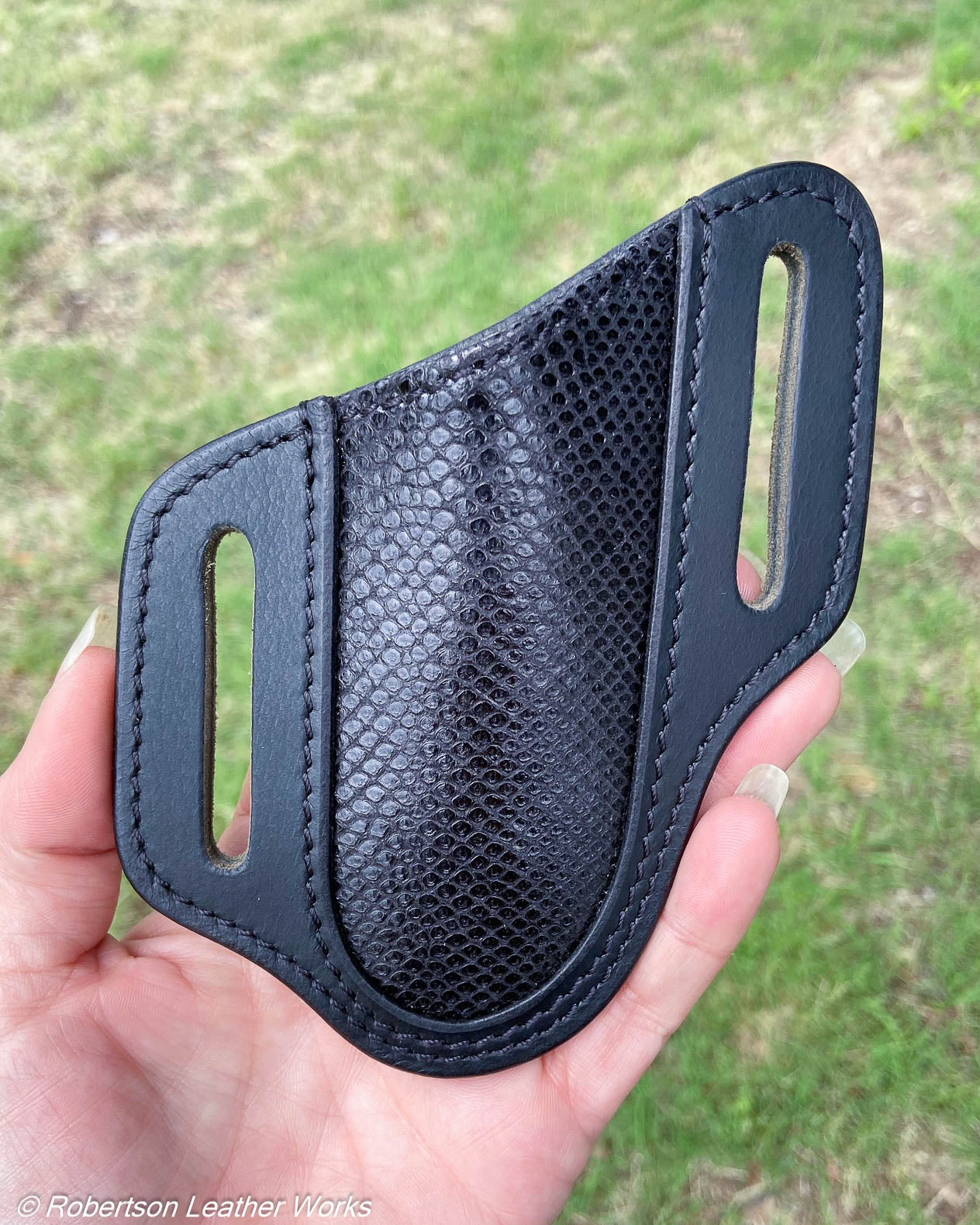 Folder Holster- Tall - in Black Karung Snake & Water Buffalo