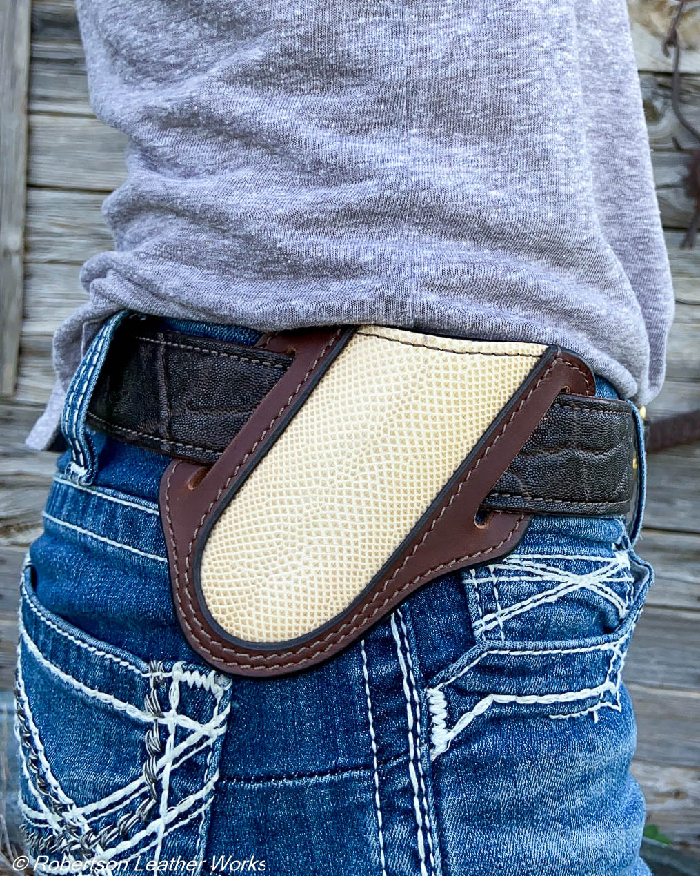 Folder Holster- Tall - in Cream Karung Snake & Water Buffalo