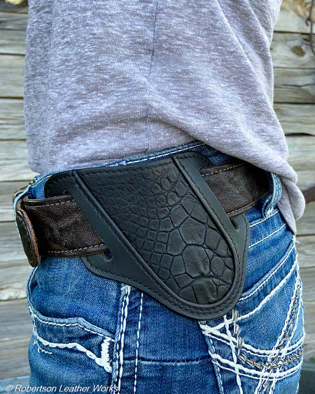 Folder Holster- Tall - in Black Alligator & Water Buffalo