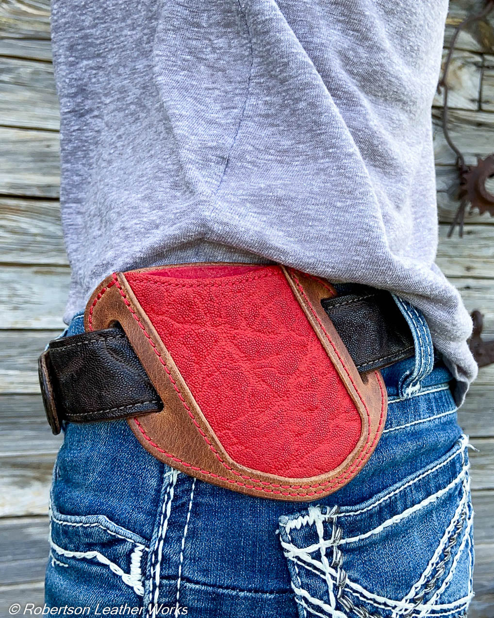 Folder Holster - Wide - in Red Elephant and Natural Harness