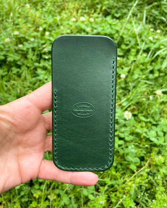 Medium Jolly Green Excel Leather Knife Slip, Forest Stitching