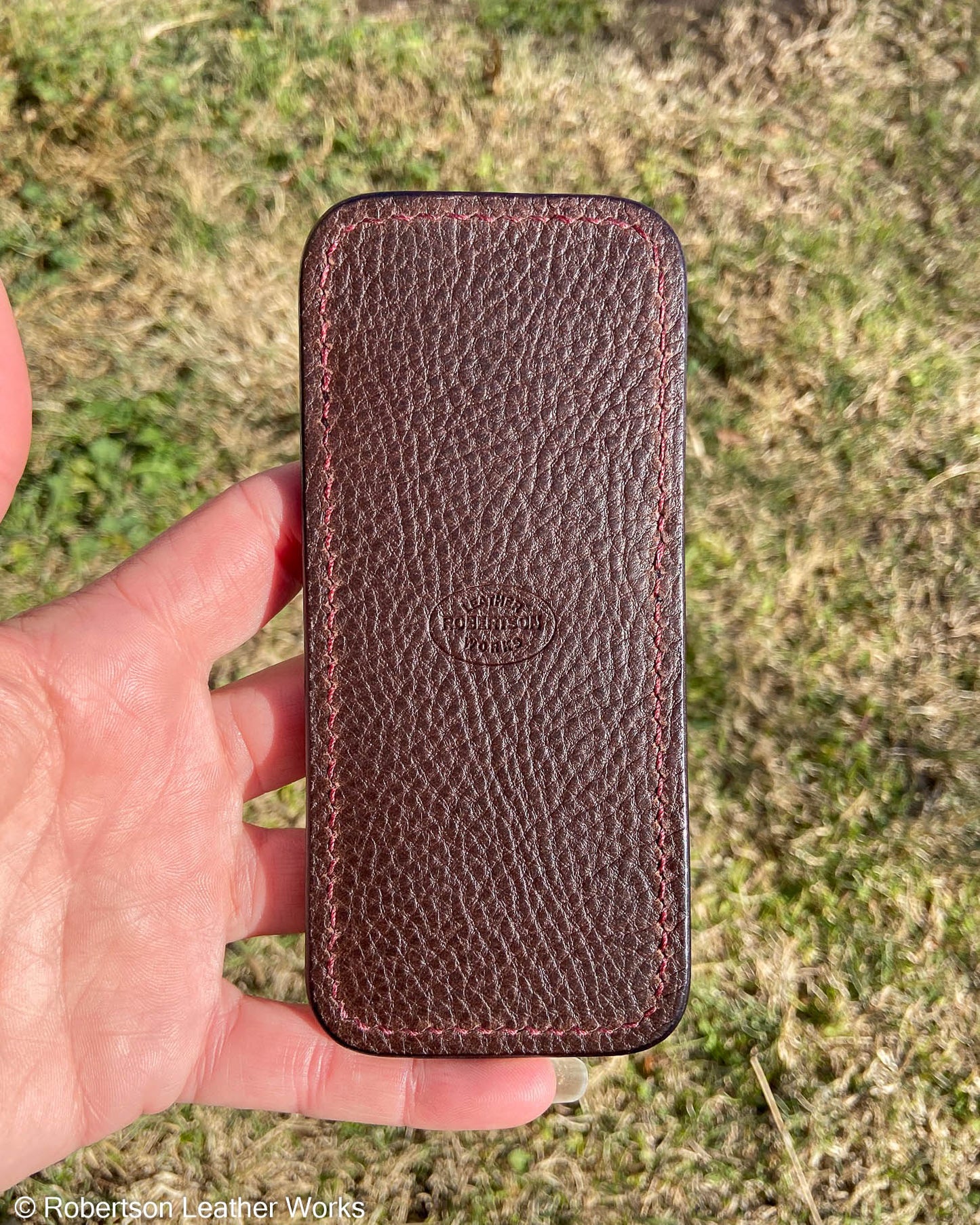 Large Maroon Alligator Leather Knife Slip, Burgundy Stitching